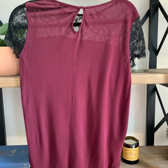Maroon Blouse with Black Lace Sleeves - Picture 3 of 3